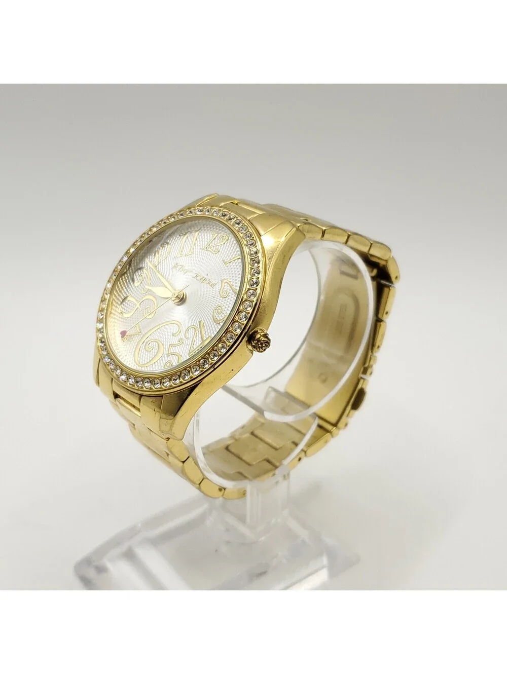 Betsey Johnson Rhinestone Bezel Gold Tone Womens Watch 39mm New Battery